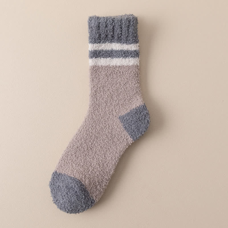 Men's Gentle Striped Fuzzy Coral Fleece Sleep Crew Socks - Image 13