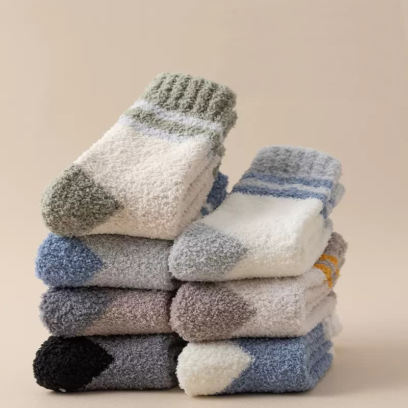 Men's Gentle Striped Fuzzy Coral Fleece Sleep Crew Socks - Image 4