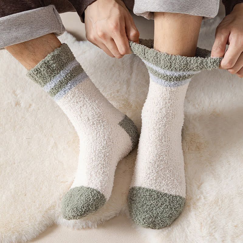 Men's Gentle Striped Fuzzy Coral Fleece Sleep Crew Socks - Image 7