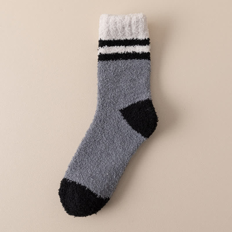 Men's Gentle Striped Fuzzy Coral Fleece Sleep Crew Socks - Image 9