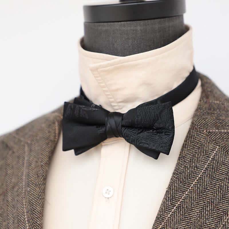 Men's Gentleman Black Delicate Pattern Bow Tie - Image 5