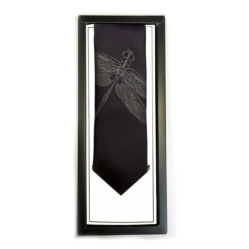 Men's Gentleman Dragonfly Pattern Black Necktie - Image 2