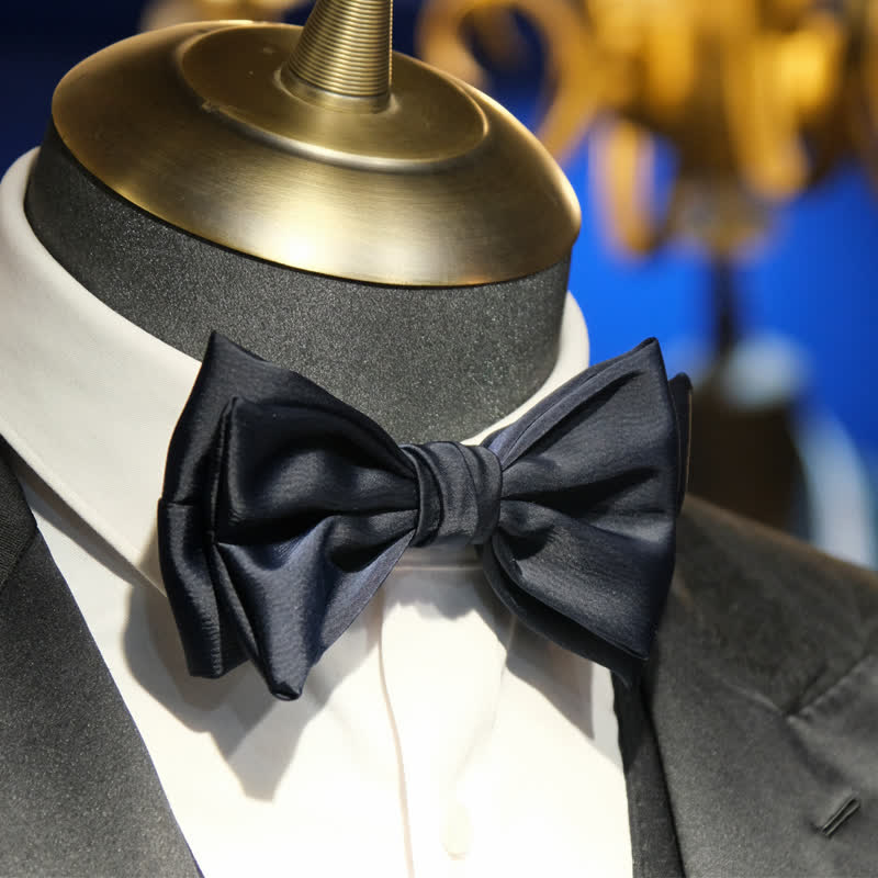 Men's Gentleman Handmade Midnight Blue Double Layered Bow Tie - Image 3
