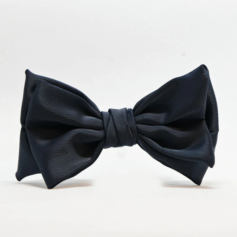 Men's Gentleman Handmade Midnight Blue Double Layered Bow Tie - Image 4