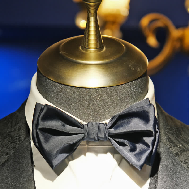 Men's Gentleman Handmade Midnight Blue Double Layered Bow Tie - Image 6