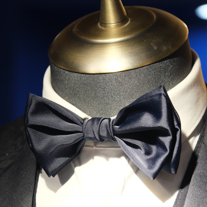 Men's Gentleman Handmade Midnight Blue Double Layered Bow Tie - Image 7