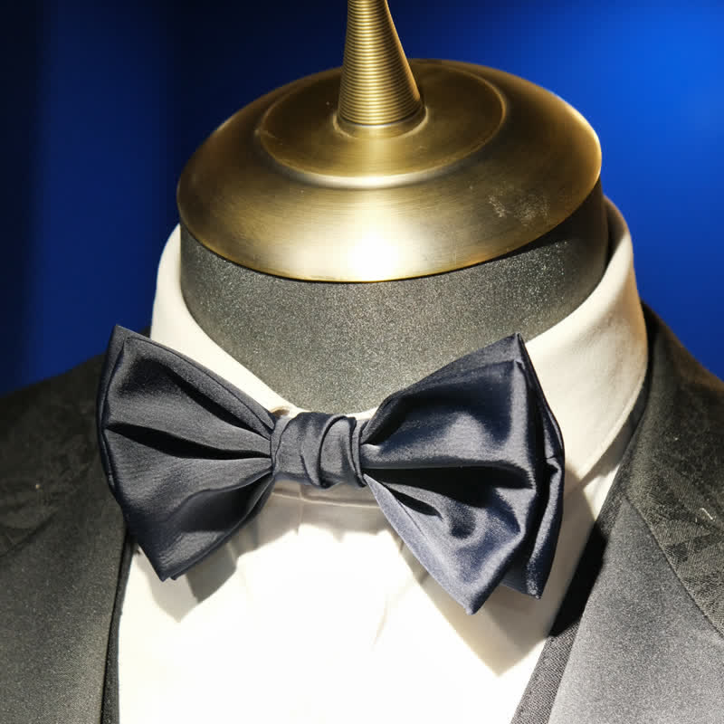 Men's Gentleman Handmade Midnight Blue Double Layered Bow Tie - Image 9