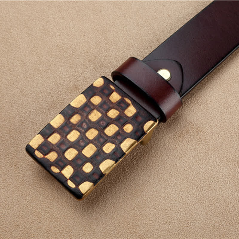 Men's Geometric Checkered Style Leather Belt - Image 9