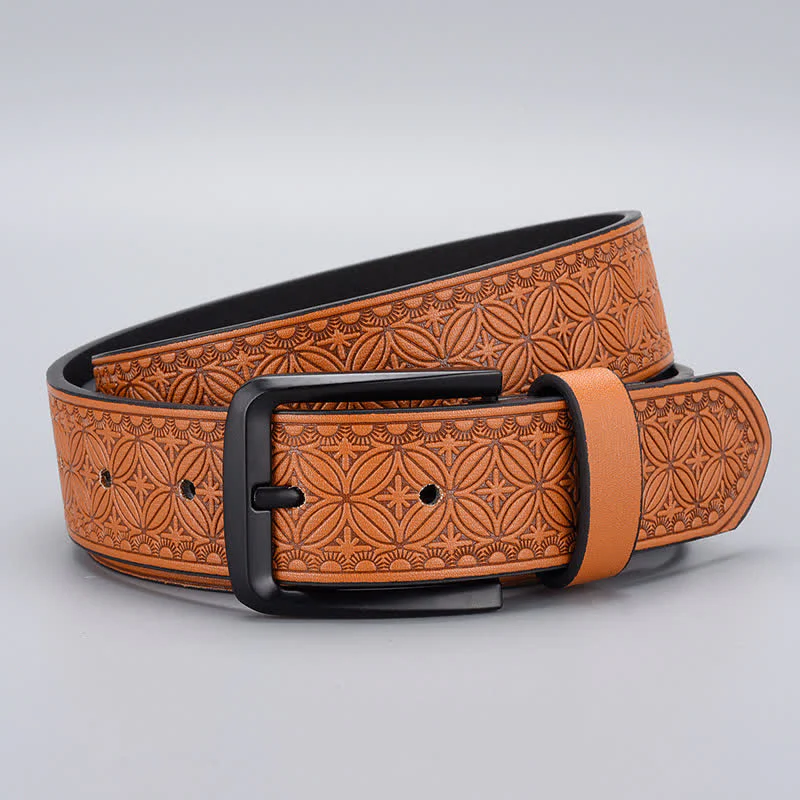 Men's Geometric Coin Embossing Leather Belt - Image 10
