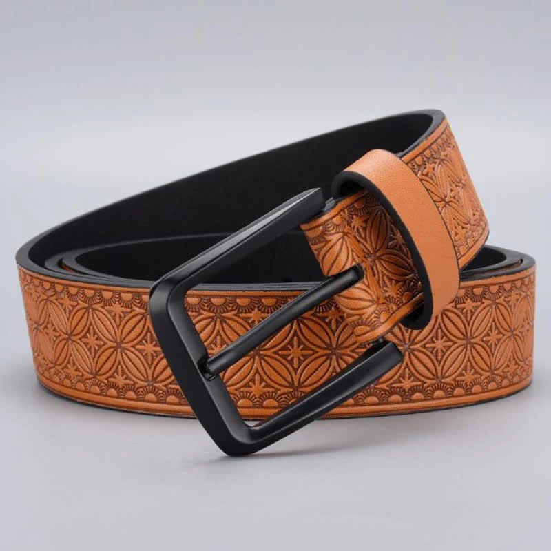 Men's Geometric Coin Embossing Leather Belt - Image 9