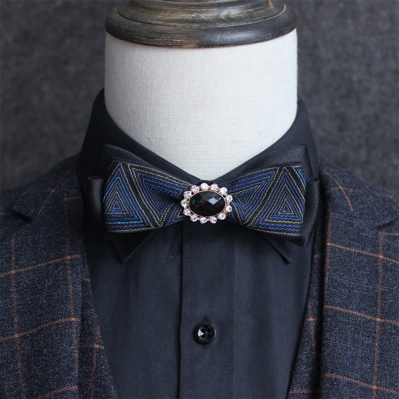 Men's Geometric Pattern Gem-Embellished Formal Bow Tie - Image 10