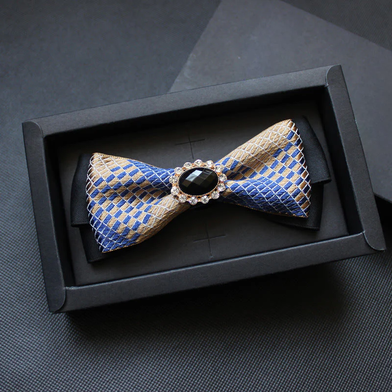 Men's Geometric Pattern Gem-Embellished Formal Bow Tie - Image 4