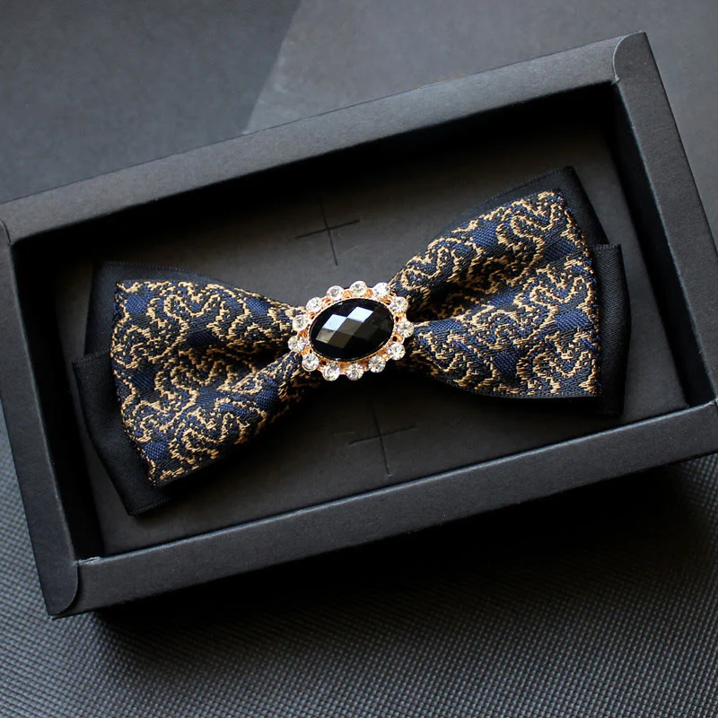Men's Geometric Pattern Gem-Embellished Formal Bow Tie - Image 5