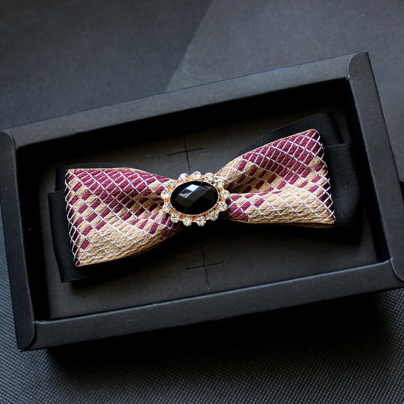 Men's Geometric Pattern Gem-Embellished Formal Bow Tie - Image 6