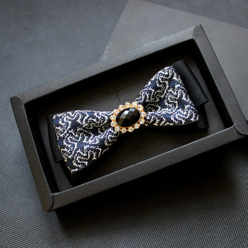 Men's Geometric Pattern Gem-Embellished Formal Bow Tie - Image 7
