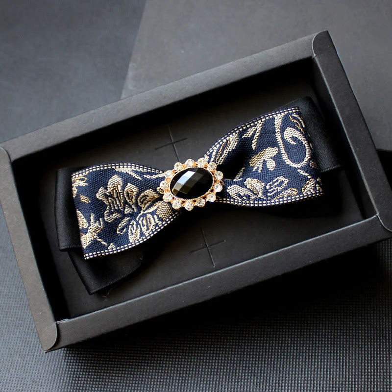 Men's Geometric Pattern Gem-Embellished Formal Bow Tie - Image 8