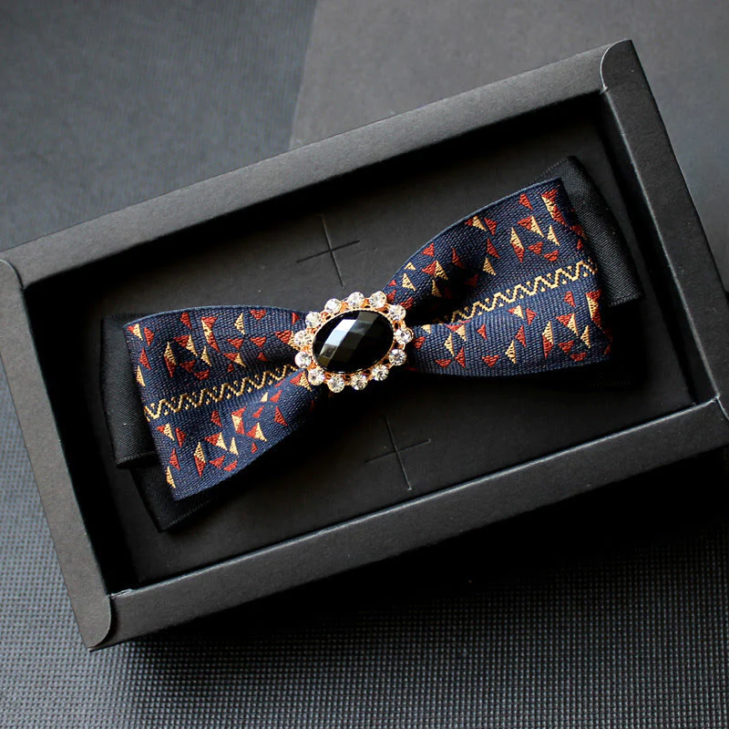 Men's Geometric Pattern Gem-Embellished Formal Bow Tie - Image 9