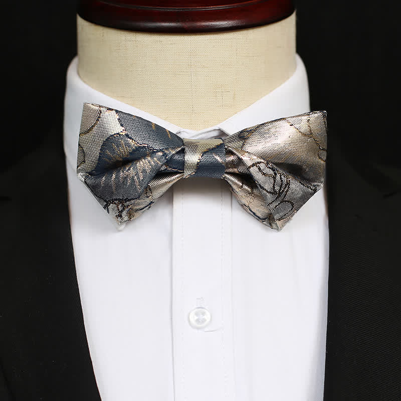 Men's Glittering Gold & Blue Floral Bow Tie - Image 6
