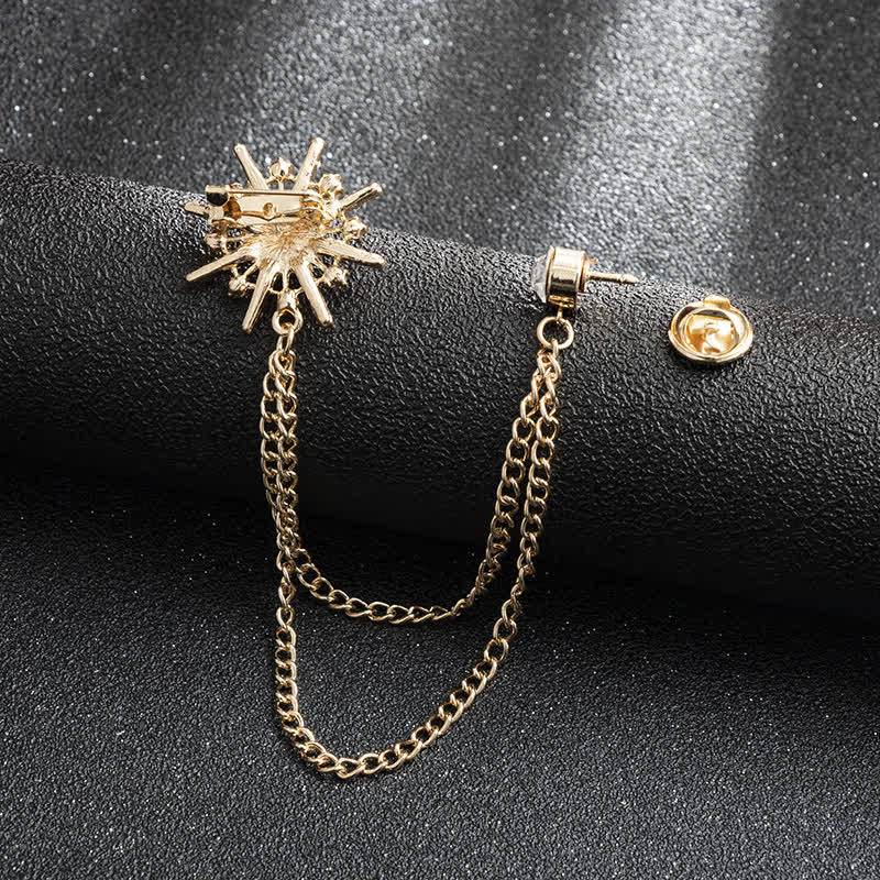 Men's Glittering Octagon Star Tassel Brooch - Image 4