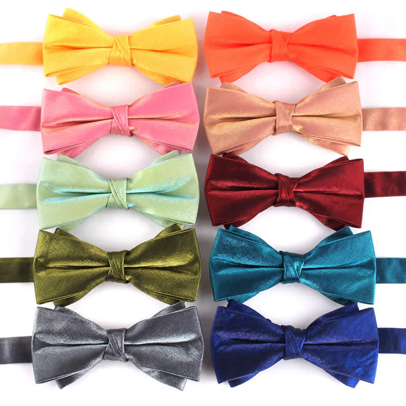 Men's Gloss Double Layer Solid Color Bow Tie - Image 2