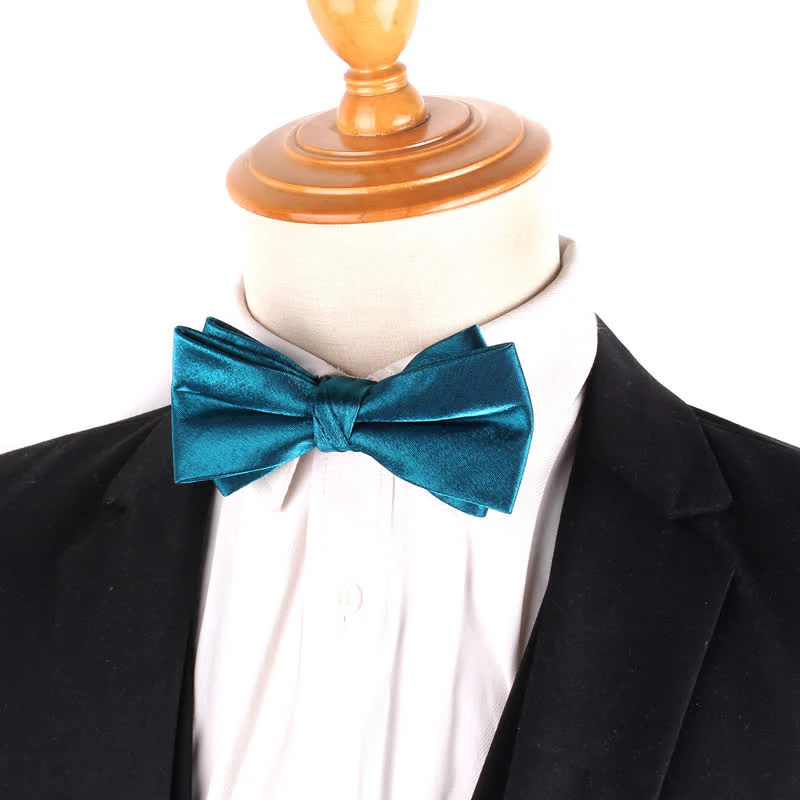 Men's Gloss Double Layer Solid Color Bow Tie - Image 4