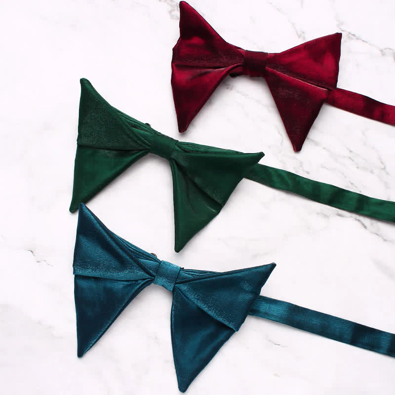Men's Glossing Folded Design Oversized Pointed Bow Tie - Image 2
