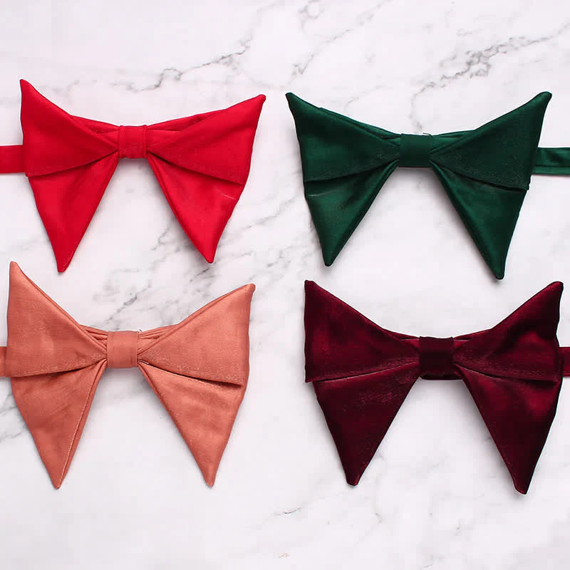 Men's Glossing Folded Design Oversized Pointed Bow Tie - Image 6