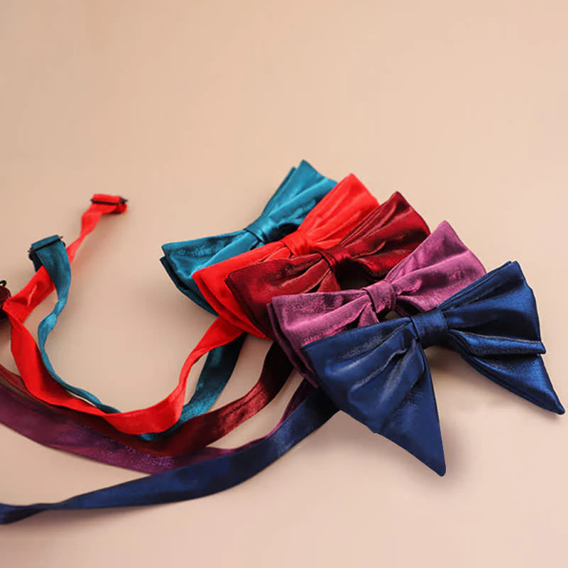 Men's Glossy Butterfly-Like Oversized Pointed Bow Tie - Image 6