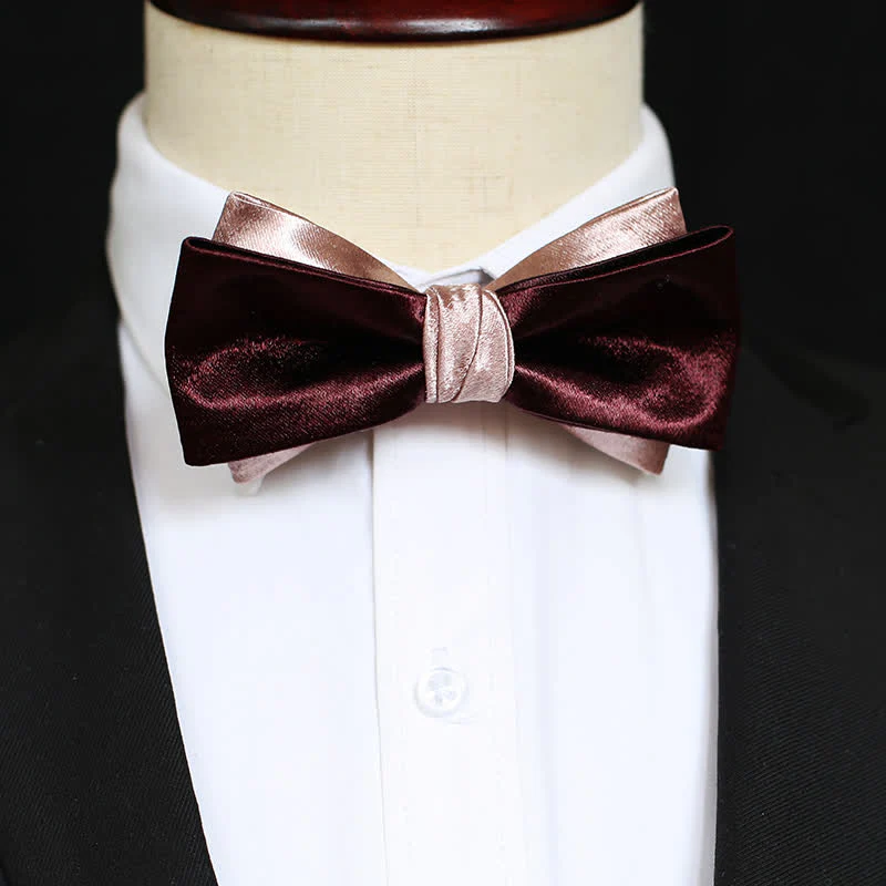 Men's Glossy Pink & Burgundy Double Layers Bow Tie - Image 10
