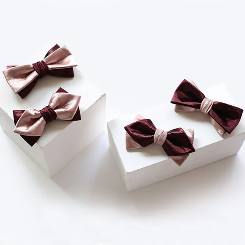 Men's Glossy Pink & Burgundy Double Layers Bow Tie - Image 2