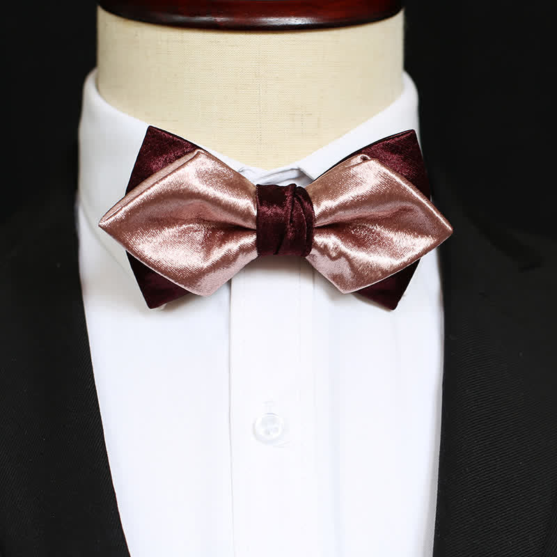 Men's Glossy Pink & Burgundy Double Layers Bow Tie - Image 4