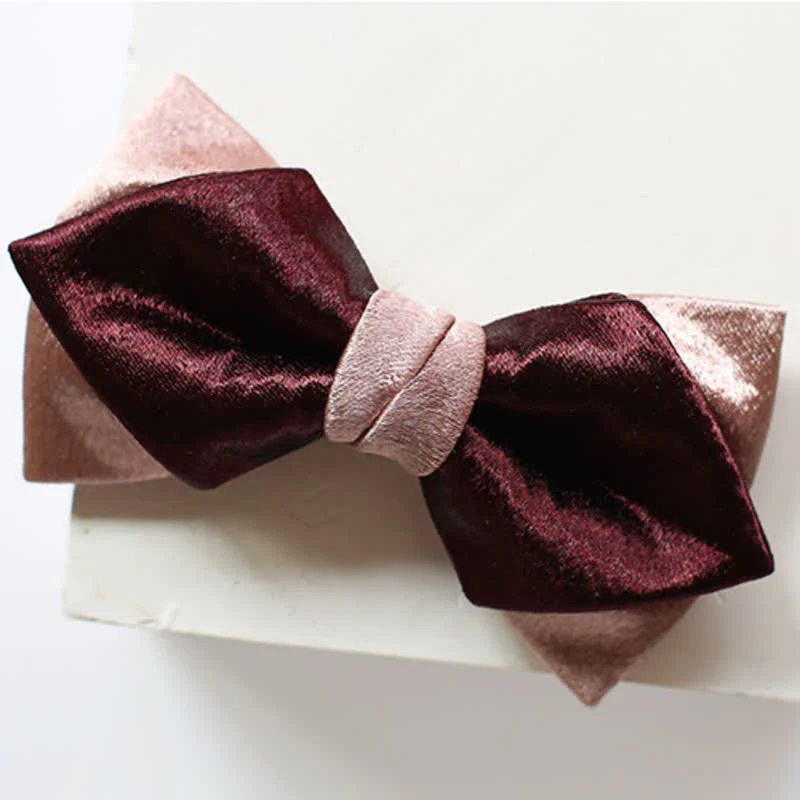 Men's Glossy Pink & Burgundy Double Layers Bow Tie - Image 5