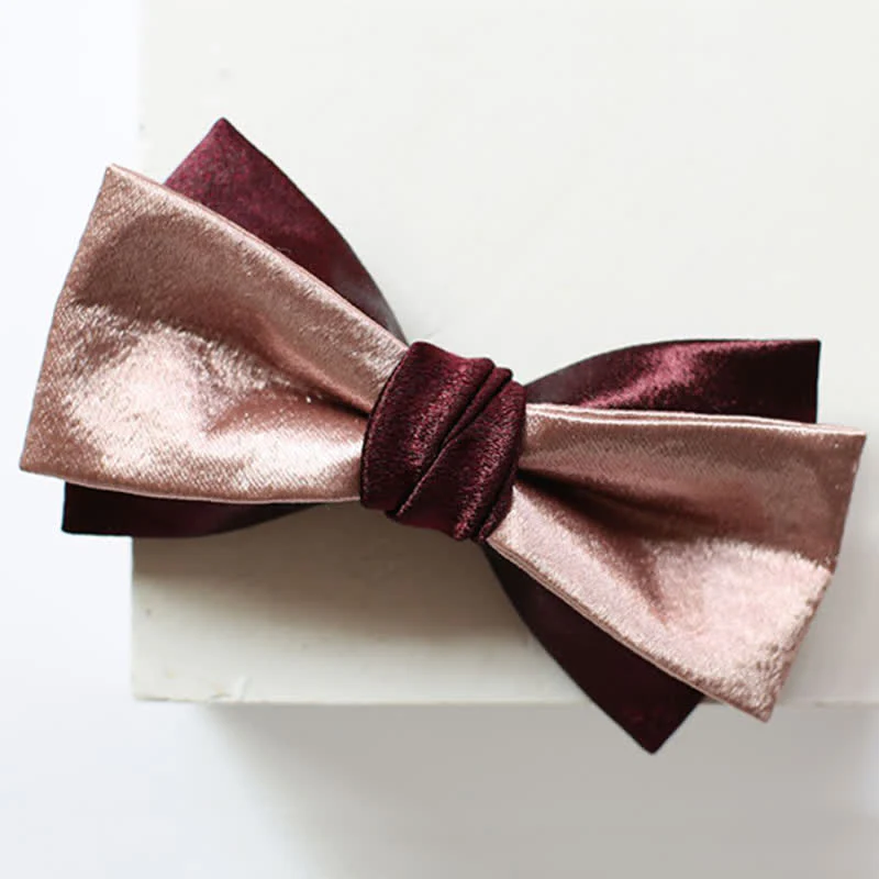 Men's Glossy Pink & Burgundy Double Layers Bow Tie - Image 7