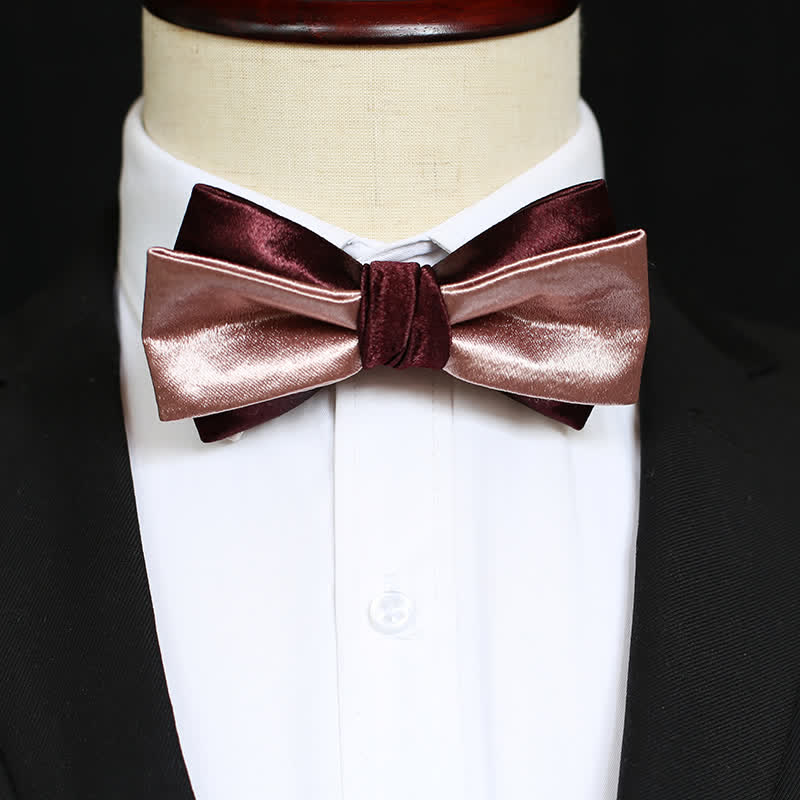 Men's Glossy Pink & Burgundy Double Layers Bow Tie - Image 8