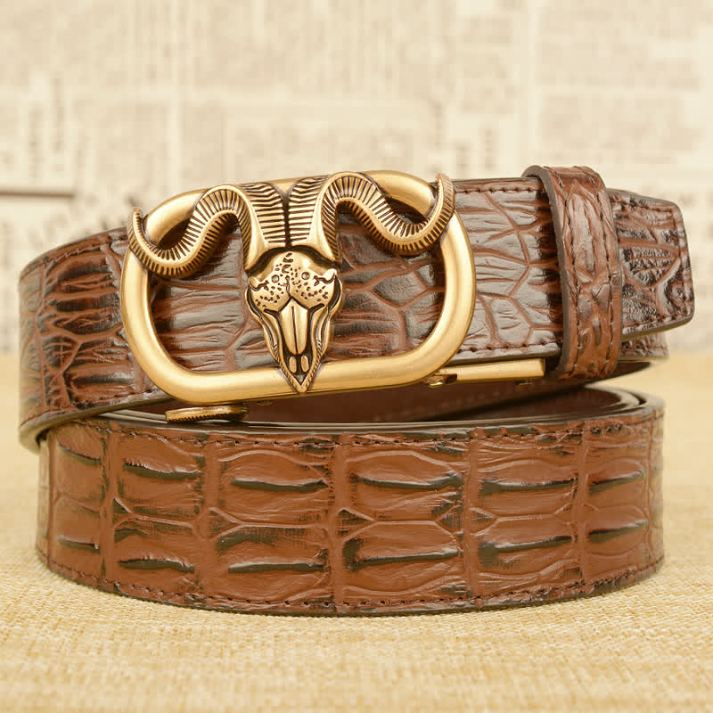 Men's Goat Head Crocodile Print Automatic Buckle Leather Belt - Image 12
