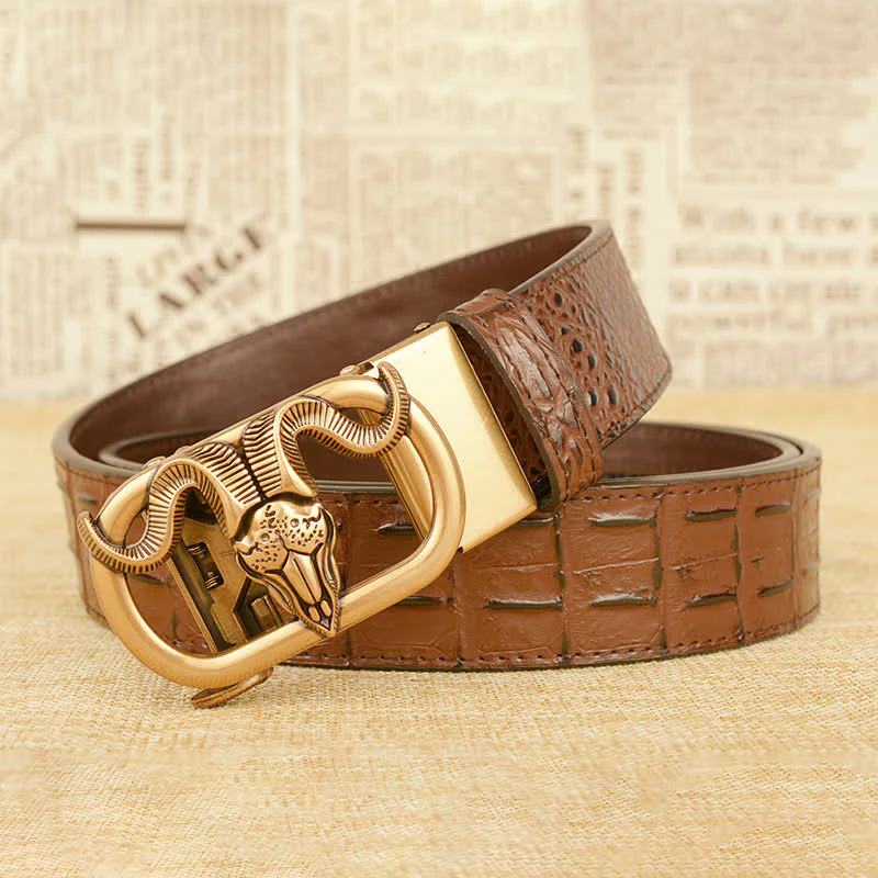 Men's Goat Head Crocodile Print Automatic Buckle Leather Belt - Image 13