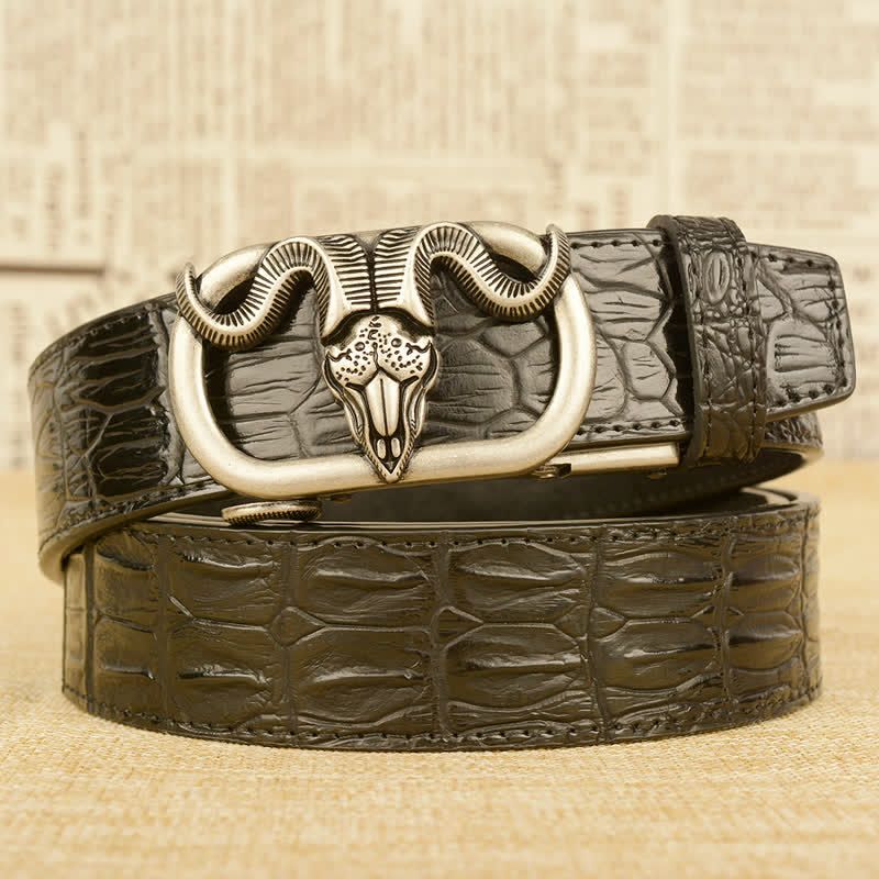 Men's Goat Head Crocodile Print Automatic Buckle Leather Belt - Image 15