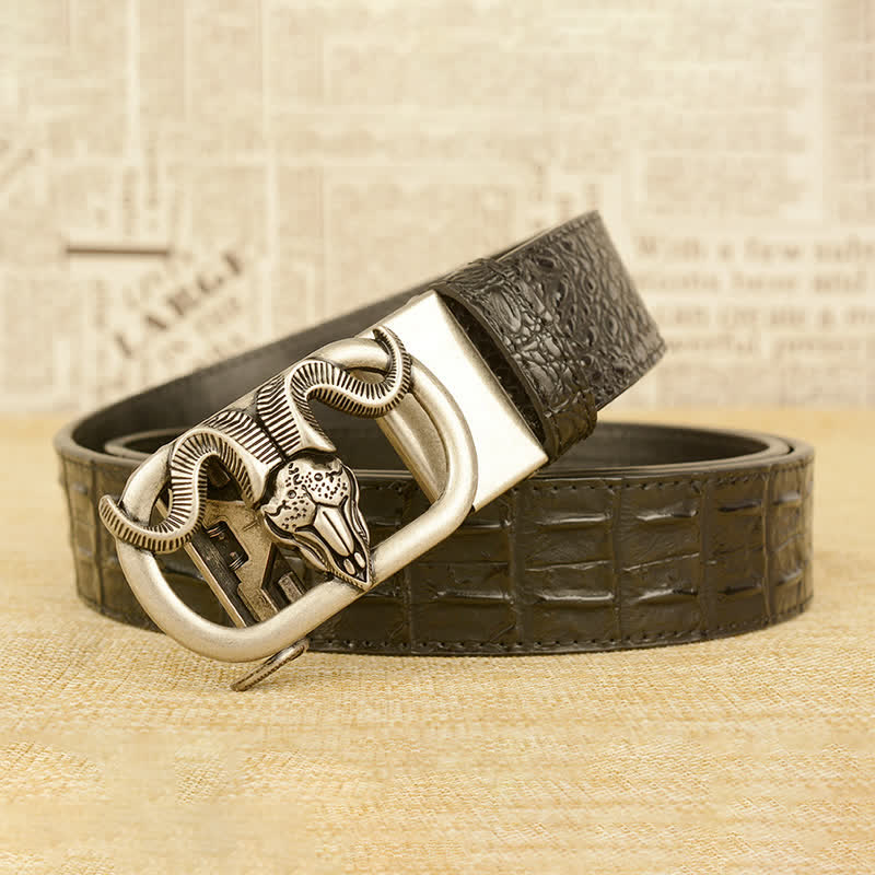 Men's Goat Head Crocodile Print Automatic Buckle Leather Belt - Image 16