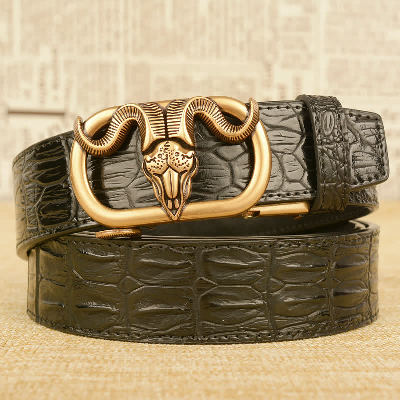 Men's Goat Head Crocodile Print Automatic Buckle Leather Belt - Image 2