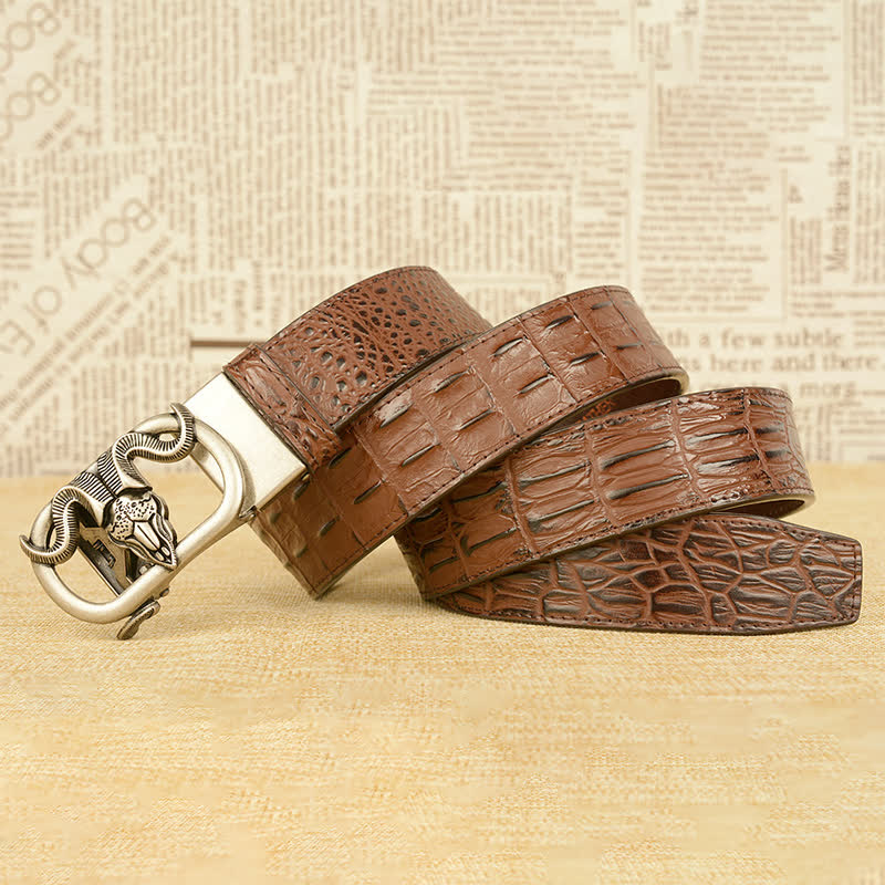 Men's Goat Head Crocodile Print Automatic Buckle Leather Belt - Image 20