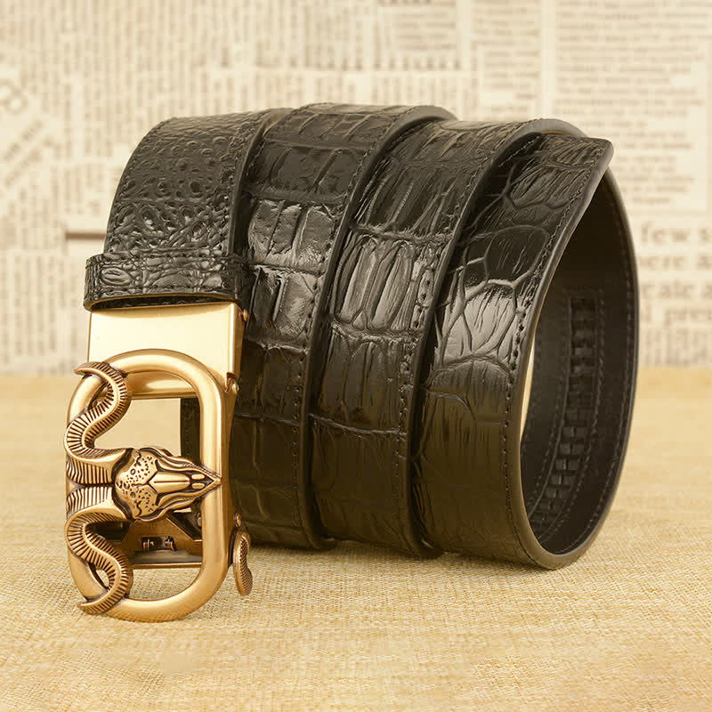 Men's Goat Head Crocodile Print Automatic Buckle Leather Belt - Image 3