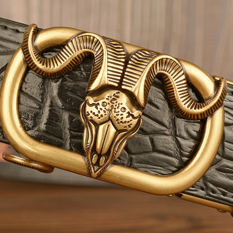 Men's Goat Head Crocodile Print Automatic Buckle Leather Belt - Image 7