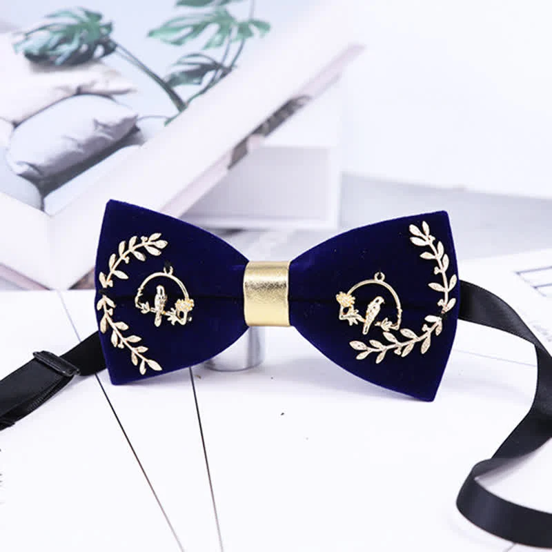 Men's Gold Applique Metal Leaf Decoration Bow Tie - Image 3