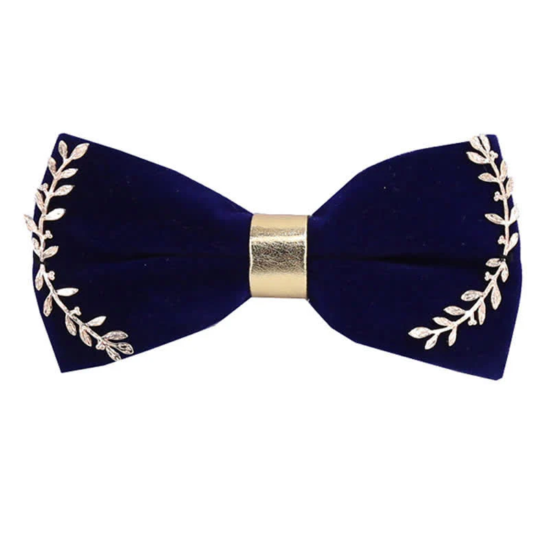 Men's Gold Applique Metal Leaf Decoration Bow Tie - Image 8