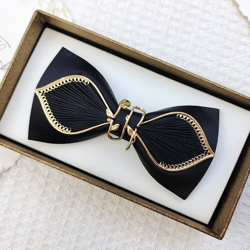 Men's Gold Bird Leaves Floral Pattern Wedding Bow Tie - Image 9