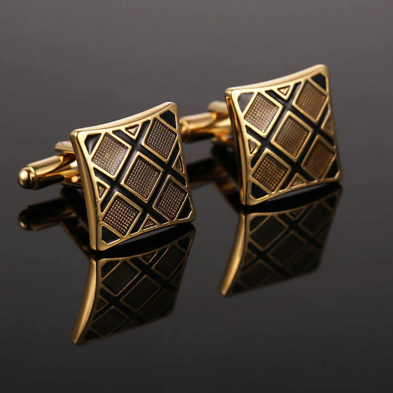 Men's Gold & Black Diagonal Rectangle Cufflinks - Image 5