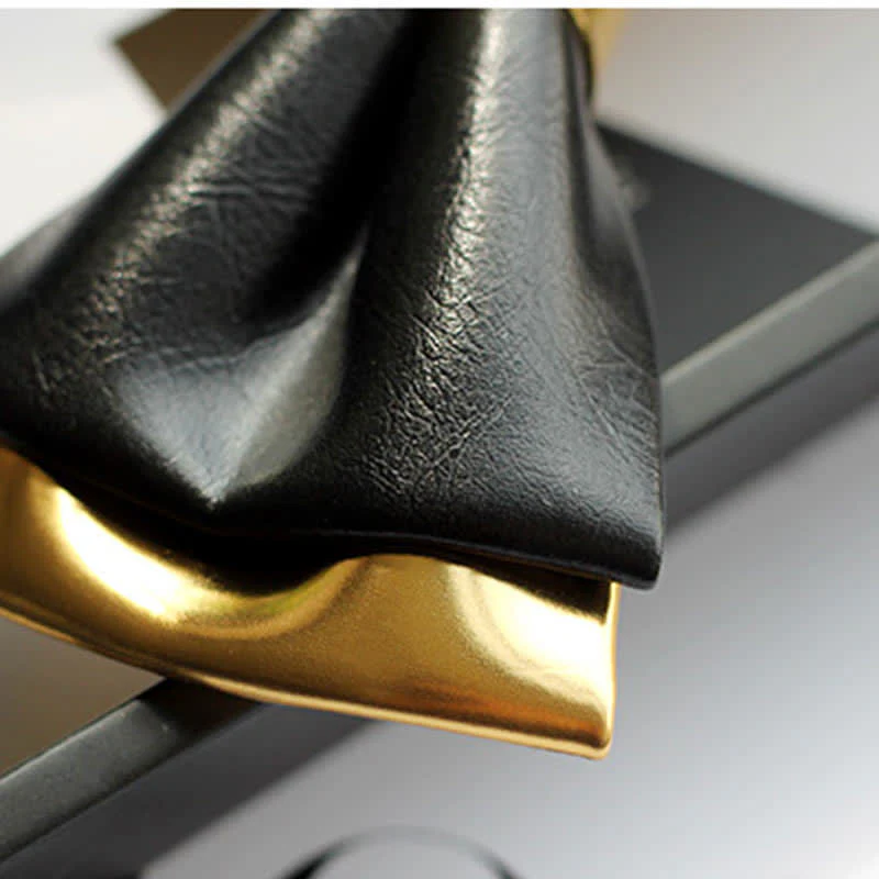 Men's Gold & Black Double Layers Leather Bow Tie - Image 9