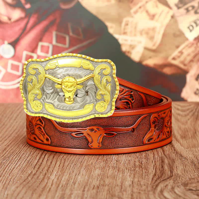 Men's Gold Bull Fighting Attitude Leather Belt - Image 4