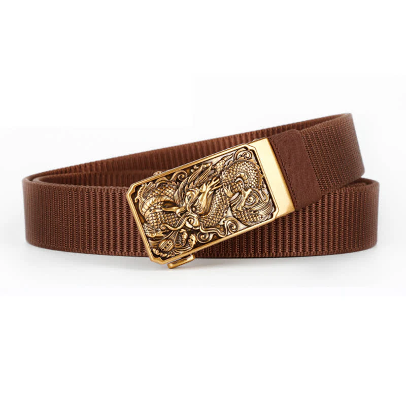 Men's Gold Coiled Dragon Automatic Buckle Nylon Belt - Image 4