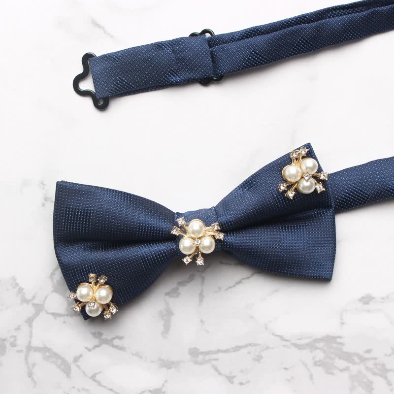 Men's Gold Leaves Pearl Floral Bow Tie - Image 10